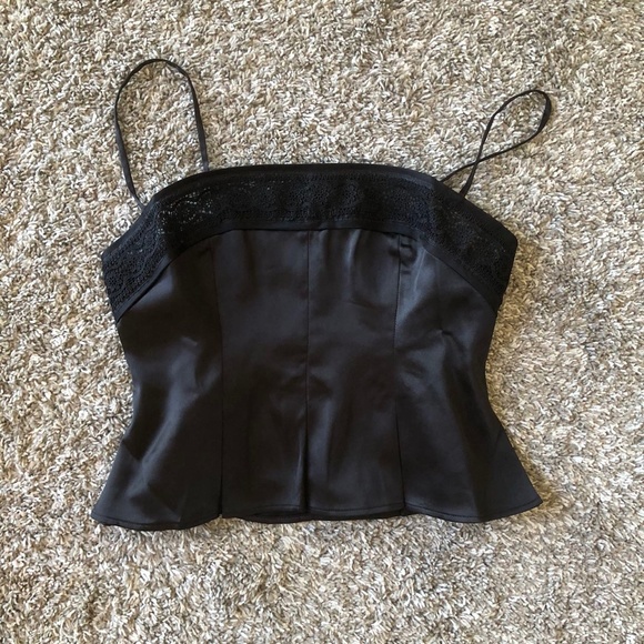 BEST Reformation Meryl Satin Top Cami - Black Satin Lace Detail Sleeveless - Picture 3 of 6